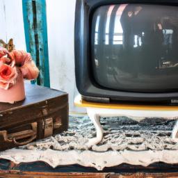 A vintage TV stand decoration with antique items