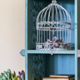 Bird cages can add a unique touch to your bookshelf decor
