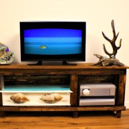 A TV stand with a coastal-inspired design and nautical decor.
