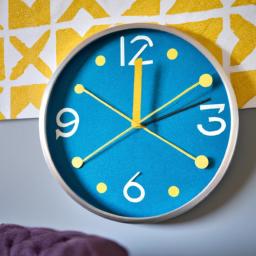 This colorful geometric wall clock adds a playful and vibrant touch to the otherwise neutral living room decor