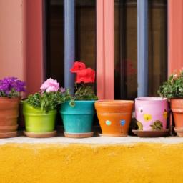 Brighten up your window sill with painted ceramic pots and vibrant flowers.