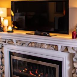 This cozy family room features a TV console with a built-in fireplace for ultimate relaxation.