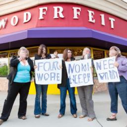 Former employees of Floor and Decor W2 stage a protest outside the store