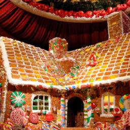The impressive gingerbread house display in the lobby of a Disney World resort.