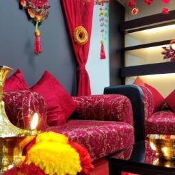 Bring the richness of Diwali into your living room with gold and red accents.