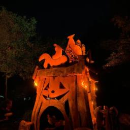 Riding a spooky Halloween-themed attraction in Disneyland