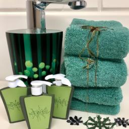 Complete your bathroom's holiday look with festive accessories, from soap dispensers to towels.