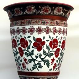 This flower pot features beautiful and intricate designs that add a touch of elegance to any space.