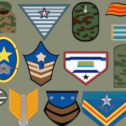These patches and insignias represent the different units, ranks, and specialties within the military.