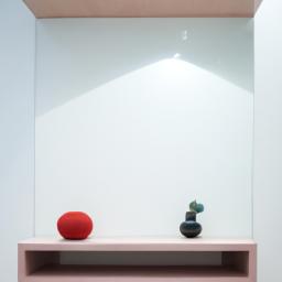 This corner shelf utilizes the reflection of the mirror to create an illusion of more space