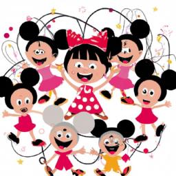 A Minnie Mouse dance party with kids wearing Minnie Mouse ears and dancing to Minnie Mouse music.