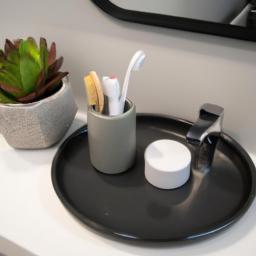 Sleek and simple, this modern bathroom counter design adds a touch of elegance to any bathroom.