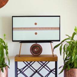 A TV stand decoration with plants in modern bohemian style