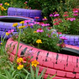 Adding a pop of color to your tire garden with paint and flowers