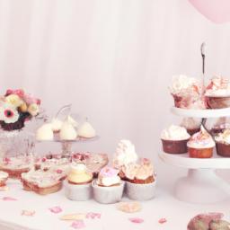 Delicious and charming dessert table with pastel-colored treats