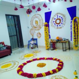 Add a pop of color to your living room with rangoli and flower garlands this Diwali.