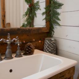 Bring the beauty of the outdoors inside with natural rustic Christmas decor in your bathroom.