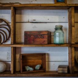 This corner shelf adds character to the room with its rustic charm