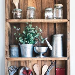 Rustic wooden kitchen shelf decor