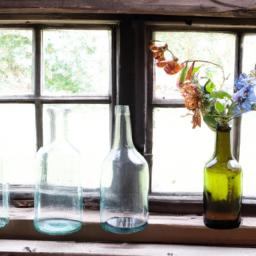 Add a touch of vintage charm to your window sill with old glass bottles and flowers.
