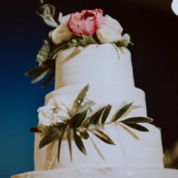 A beautiful and minimalist wedding cake with fresh blooms as accents.