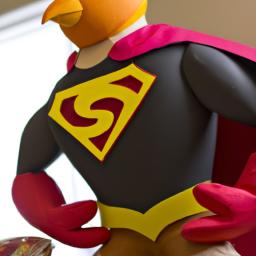 This turkey is decorated with a superhero theme, complete with a cape and mask, making it a fun and unique addition to your Thanksgiving dinner.