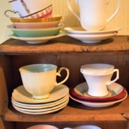 Vintage tea cup kitchen shelf decor